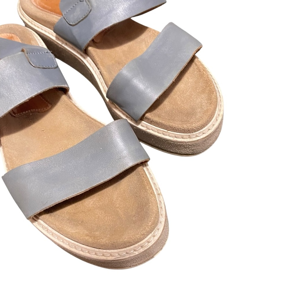 Aquatalia Ash Blue Leather Ankle Strap Wedge Sandal Women's Size 9‎ Comfortable - Picture 15 of 16